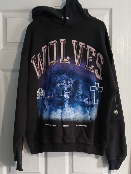 Wolves Club Other - New Size M ,WOLVES Graphic Hoodie - Black with Blue & Purple Artwork